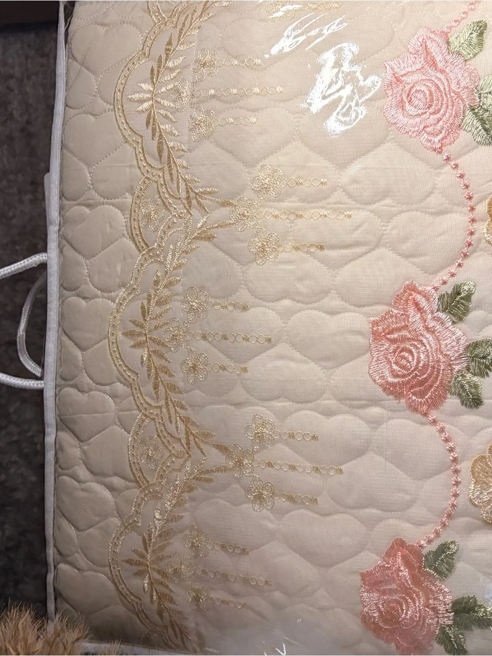 Classic Cream Quilted Bedskirt Set with Floral Trim